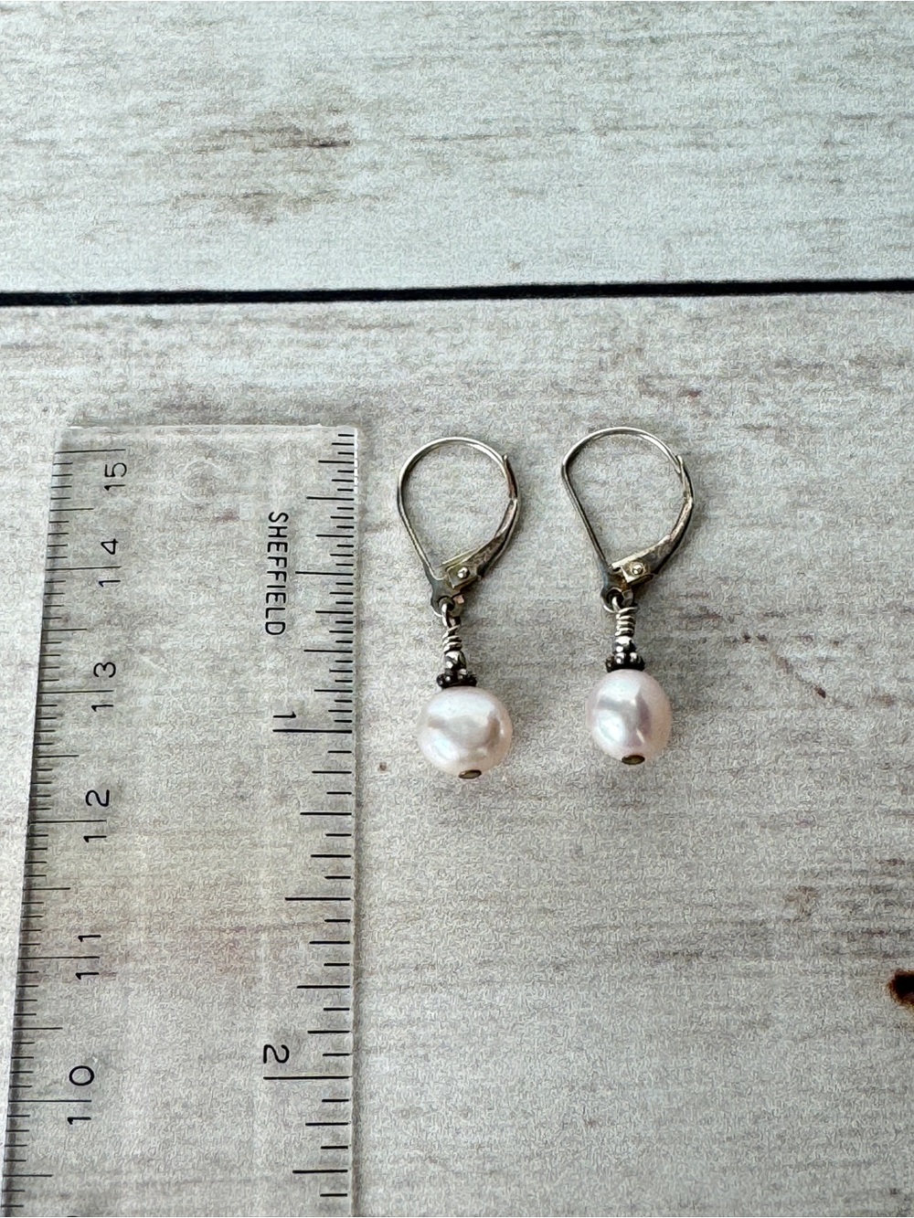 Silver Leverback Pearl Drop Earrings - White Pearls - Picture 3 of 3